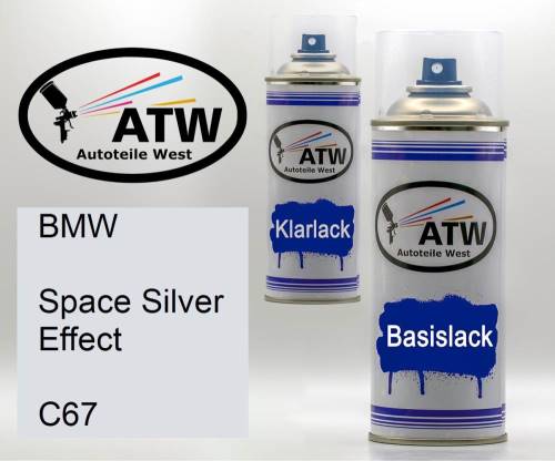 BMW, Space Silver Effect, C67: 400ml Sprühdose + 400ml Klarlack - Set, von ATW Autoteile West.